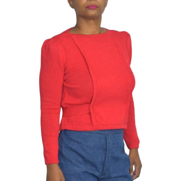 Vintage St John Top Red Sweater Santana Knit Puff Sleeve 80s Marie Gray Size 4 - Picture 14 of 16